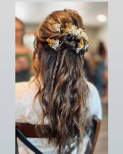 Boho textured half up for this sweet bride. Such an honor doing her ...
