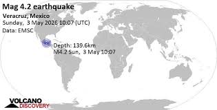 Terremoto moderado mag. 4.2 - 79 km al sur de Minatitlán, Veracruz-Llave, México, domingo 3 may 2026 a las 04:07 (Hora Mexico City)