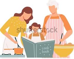 Изображение: family cooking together in the kitchen, following an AIpowered recipe