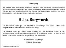 Anzeige für Heinz Hermann Friedrich Wilhelm Borgwardt
