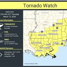 Tornado watch in effect for southeast Louisiana, Mississippi, NWS says