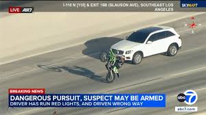 High-speed chase through LA includes suspect's dangerous encounter with dirt bike riders on 110 Fwy.