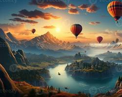 hot air balloon soaring over a scenic valley