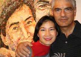 Mei-Ying and Ron Dell&#39;Aquila and her painting Self Portrait (Hoommage to. This couple looks familiar! Mei-Ying and Ron Dell&#39;Aquila and her painting Self ... - Mei-Ying-and-Ron-DellAquila-and-her-painting-Self-Portrait-Hoommage-to-Chuck-Close-LGAA-Spring-Show-2013