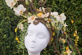 Hat Made from Orchid Flowers &amp; Plants designed by Sarah Horne, Sarah Horne Flowers, Warwickshire, England. Copyright: ©judywhite / Garden Photos.com Size: ... - Hat-Design-Orchids-Mannequin-014236