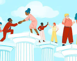 inclusive and open social climate diverse people collaborating happily, buatan AI