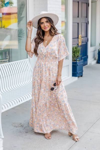 sunshiny days orange smocked waist floral maxi dress, extra ...