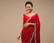 Red saree with golden embroidery