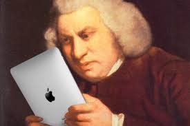 Samual Johnson the original lexicographer holding an ipad. There is no age barrier to owning an iPad. My wife has an ipad for some time that I often ... - Samual-Johnson-the-original-lexicographer-holding-an-ipad
