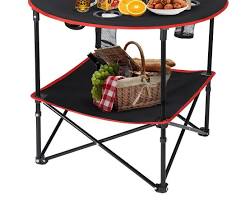 Camping Table Portable Folding Camping Side Table for Outdoor Picnic, Beach, Games, Camp, & Patio Tables Folding with 4 Cup Holders & Carry Case for Travel & Storage, Premium 600D Canvas & Steel Frame