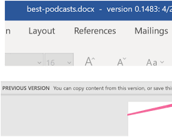 Previous Versions feature in Microsoft Word