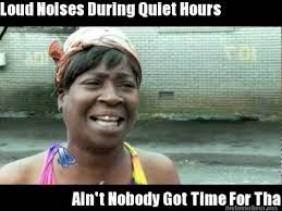 Meme Maker - Loud Noises During Quiet Hours Ain&#39;t Nobody Got Time ... via Relatably.com