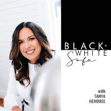 black + white sofa with Tanya Hembree