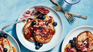 Blue Cornmeal Pancakes With Blueberry Butter Recipe | Epicurious