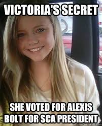 Victoria&#39;s Secret She voted for ALExis bolt for sca president ... via Relatably.com