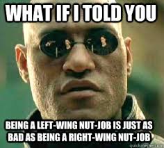 what if i told you being a left-wing nut-job is just as bad as ... via Relatably.com