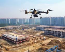 Image of drone flying over a construction site
