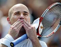 Andre Agassi from the US blows a kiss to the crowd following his third-round win over Simon Larose from Canada, at the Tennis Masters Canada Series in ... - sp7