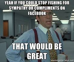 Yeah if you could stop fishing for sympathy or compliments on ... via Relatably.com