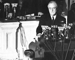 Image of President Franklin D. Roosevelt giving his Day of Infamy speech