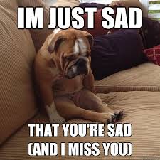 im just sad that you&#39;re sad (and i miss you) - depressed dog ... via Relatably.com