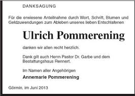 Ulrich Pommerening-danken wir | Nordkurier Anzeigen