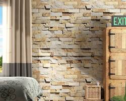 Image of Living room with 3D brick wallpaper accent wall