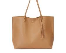 tote bag in light brown solid color PU leather