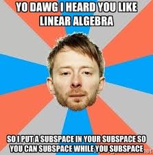 Yo dawg i heard you like linear algebRa So I put a sUbspace in ... via Relatably.com