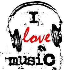 "I love music" text with headphones image