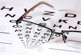 Photo of glasses on top of an eye chart