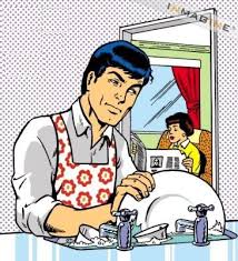 Resultado de imagem para fotos de homens fazendo afazeres domésticos por exemplo, lavando louça