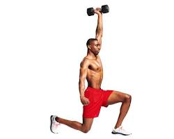 Image of someone doing walking lunges with overhead press