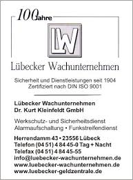 Firma Lübecker Wachunternehmen Dr. Kurt Kleinfeldt GmbH in Lübeck ... - 377