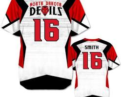 Image of custom flag football jersey with player names and numbers