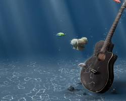 Image of 3D musical instrument wallpaper with guitar