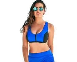 Image of colorblocked bikini with a zipfront closure