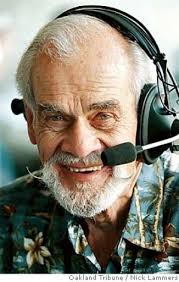 Longtime Oakland Athletics radio voice Bill King is shown in this photo taken Thursday, April 15, 1999, in Oakland Calif. King, whose signature call of ... - 628x471