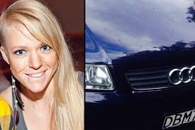 Left: Missing woman Kelly Ann Sinclair. Right: Her Audi was found crashed down a bank off SH2 today. - 140409-kelly-sinclair