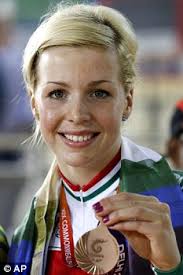Wales&#39; Becky James clinched bronze in the women&#39;s 500metres time-trial on the opening day of track cycling at the Commonwealth Games in Delhi. - article-1317830-0B7BD719000005DC-664_233x350