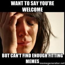 want to say you&#39;re welcome but can&#39;t find enough fitting memes ... via Relatably.com