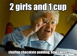 2 girls and 1 cup sharing chocolate pudding, how sweet ... via Relatably.com