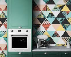 Image of Open kitchen wall mural geometric patterns