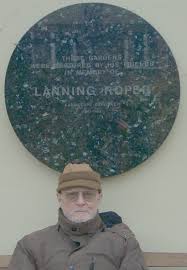 L. <b>David Roper</b> sitting in the Lanning <b>Roper</b> Memorial Garden, March 2005 - RoperLanningPlaqueRoperLeonDavid