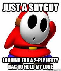 Just a shyguy looking for a 2-ply hefty bag to hold my love ... via Relatably.com